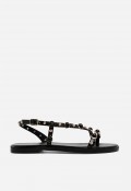 Sandalia plana VAS RSP-11654 negra en piel con detalles joya