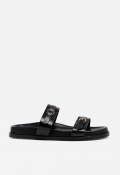 Sandalia plana VAS RPS-11274 negra en piel con hebillas doradas para un look effortless chic