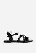 Sandalia plana VAS RSP-11954 negra en piel con tiras minimal chic para caminar con estilo