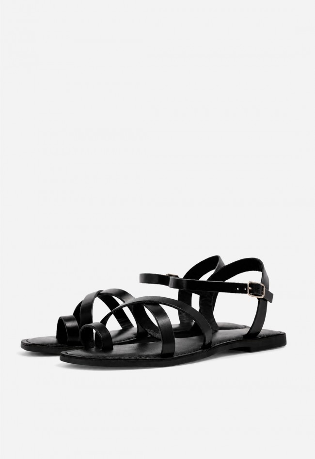 Sandalia plana VAS RSP-11954 negra en piel con tiras minimal chic para caminar con estilo