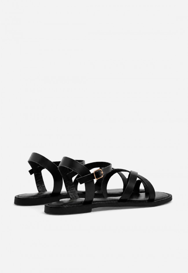 Sandalia plana VAS RSP-11954 negra en piel con tiras minimal chic para caminar con estilo