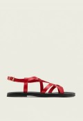 Sandalia plana Porronet Abril roja en piel con tiras, comodidad artesanal para un verano con personalidad