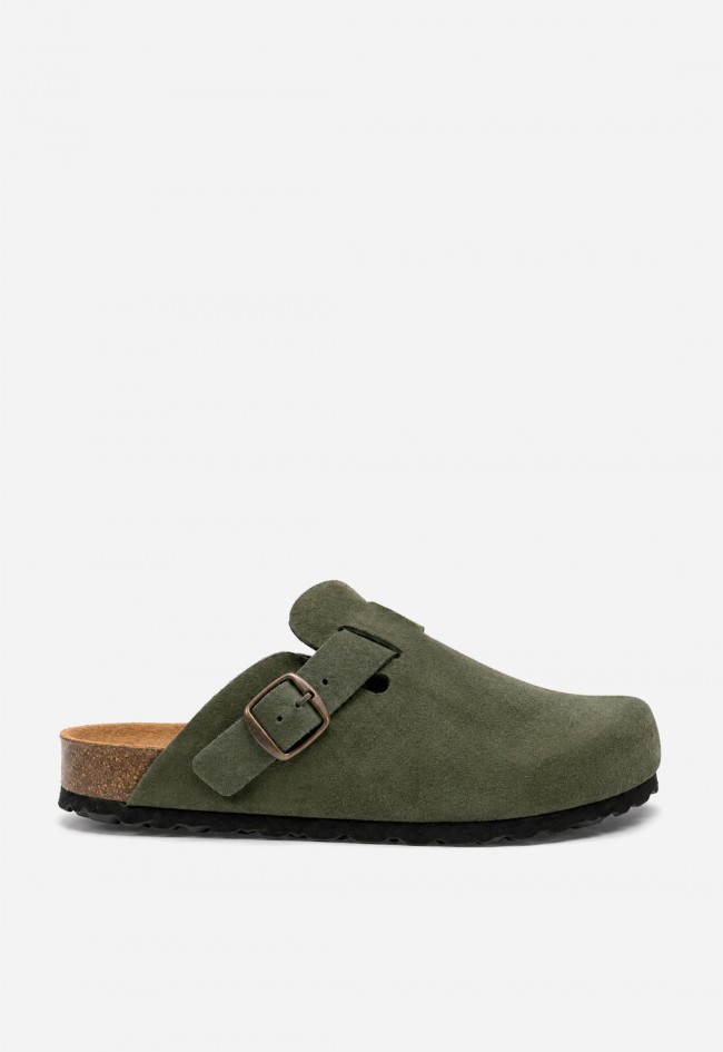 Zueco de piel verde VAS 355 S con hebilla, comodidad con actitud natural