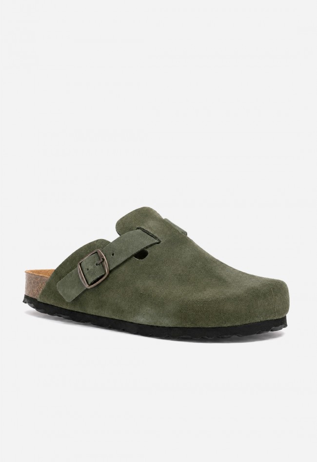 Zueco de piel verde VAS 355 S con hebilla, comodidad con actitud natural