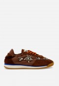 Zapatillas deportivas Movies EDX-05T de piel y textil marrón con joyas – brillo urbano para destacar
