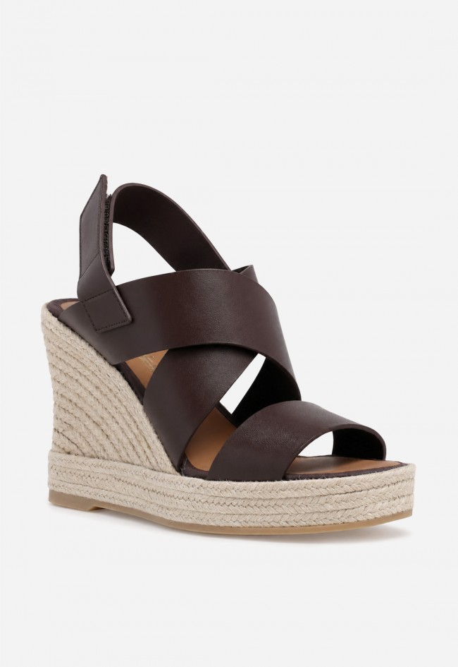Sandalias cuña de esparto Casteller 928 marrón en piel – altura natural para tus looks de verano