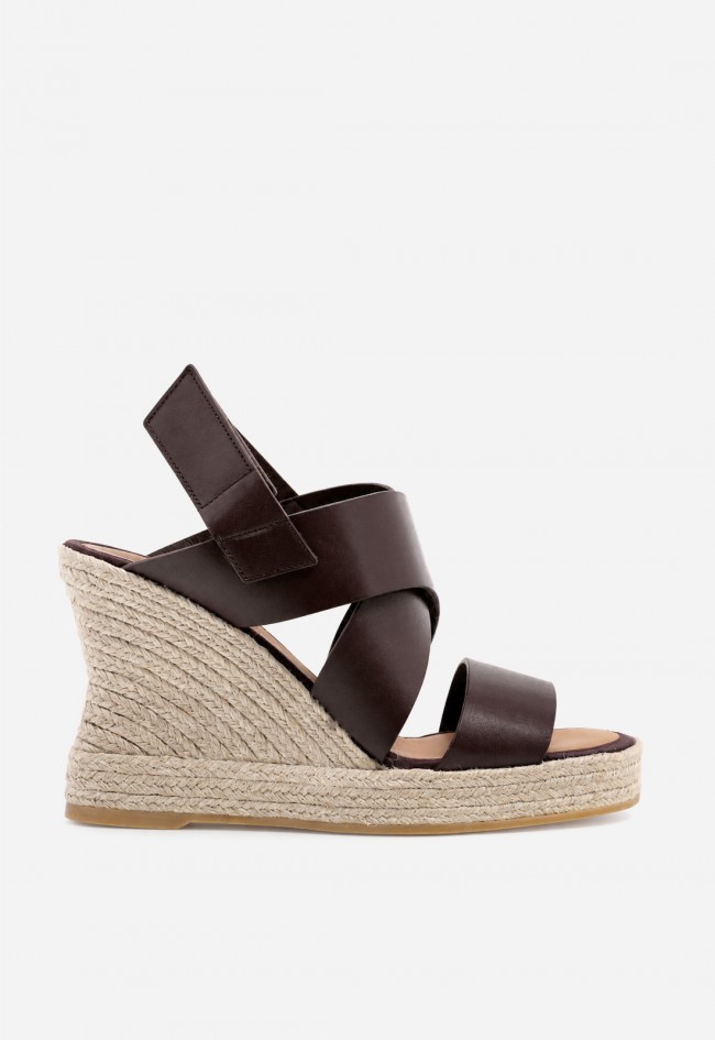 Sandalias cuña de esparto Casteller 928 marrón en piel – altura natural para tus looks de verano