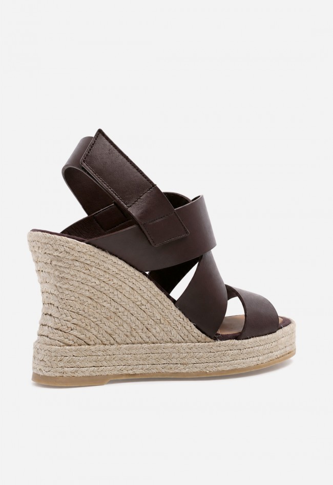 Sandalias cuña de esparto Casteller 928 marrón en piel – altura natural para tus looks de verano
