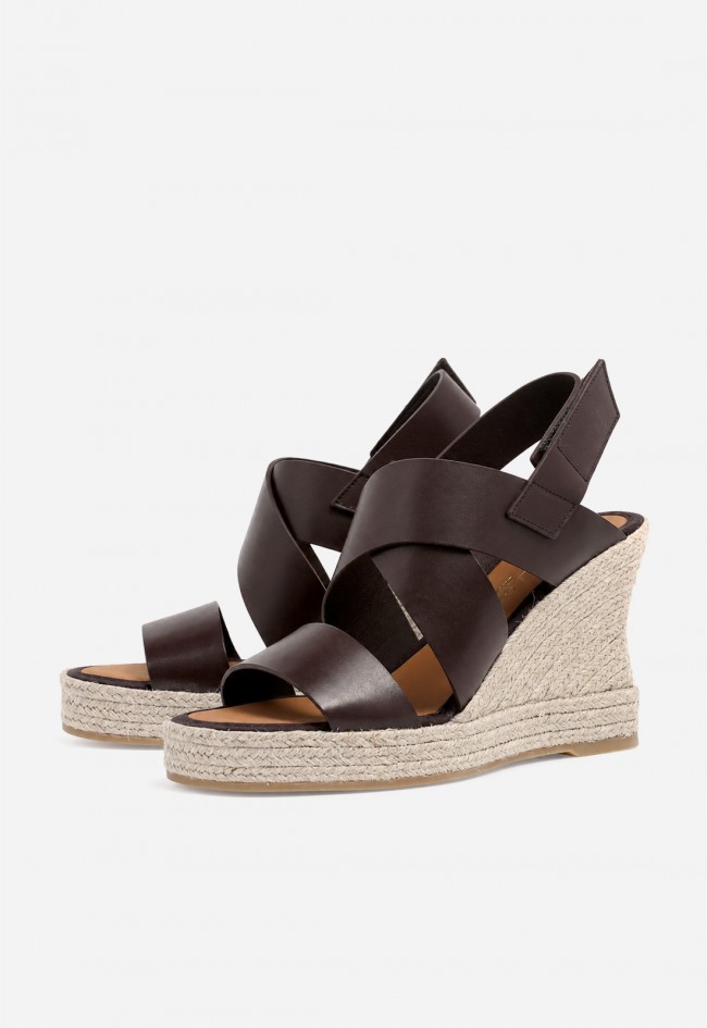 Sandalias cuña de esparto Casteller 928 marrón en piel – altura natural para tus looks de verano