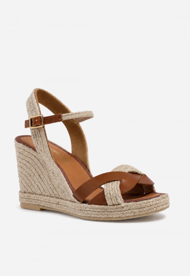 Sandalias cuña de esparto Casteller 874 en piel marrón – el toque mediterráneo que eleva tu verano