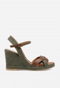 Sandalias cuña de esparto Casteller 874 verde kaki y piel marrón – estilo mediterráneo con personalidad
