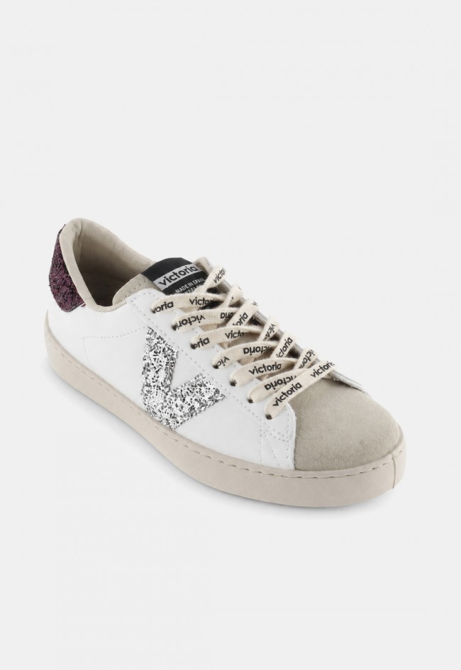 Zapatillas Victoria Berlín de mujer blancas con glitter y serraje