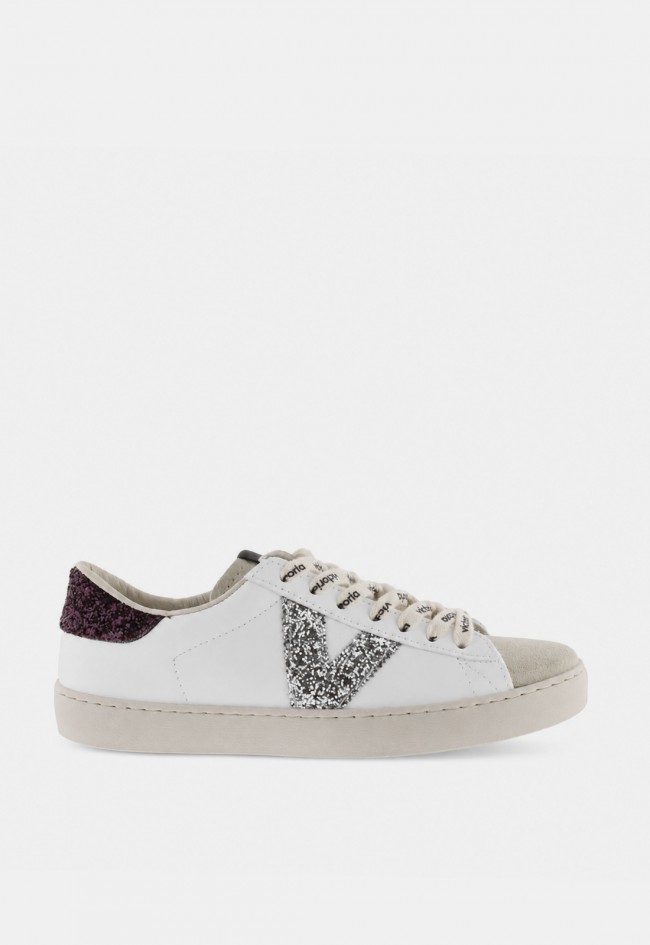 Zapatillas Victoria Berlín de mujer blancas con glitter y serraje