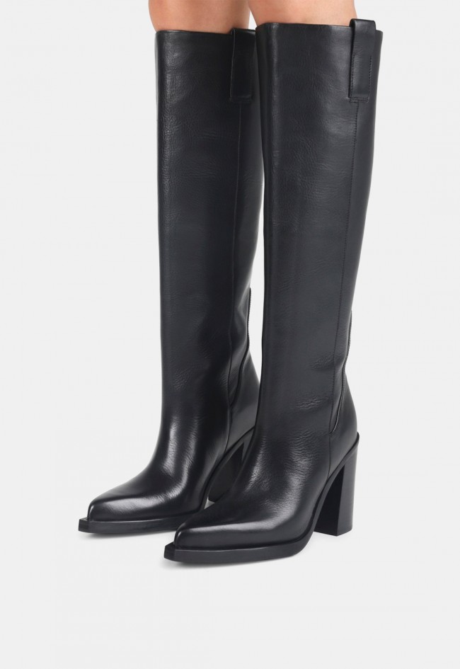Bota alta western Bronx Mya-Mae de piel negra para mujer con estilo cowboy