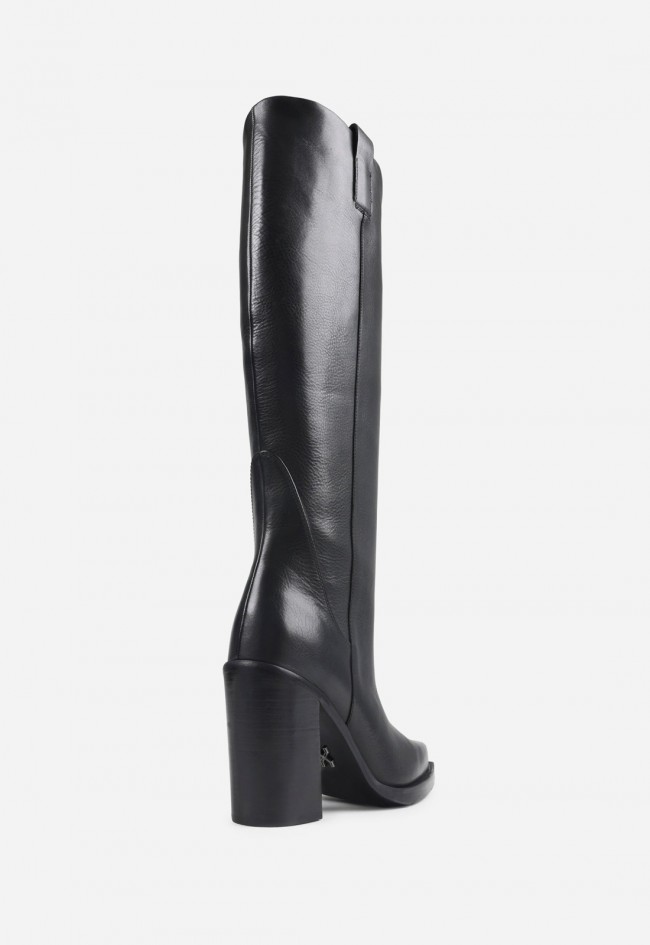 Bota alta western Bronx Mya-Mae de piel negra para mujer con estilo cowboy