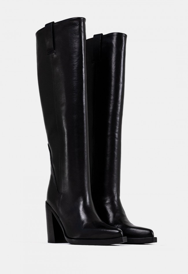 Bota alta western Bronx Mya-Mae de piel negra para mujer con estilo cowboy