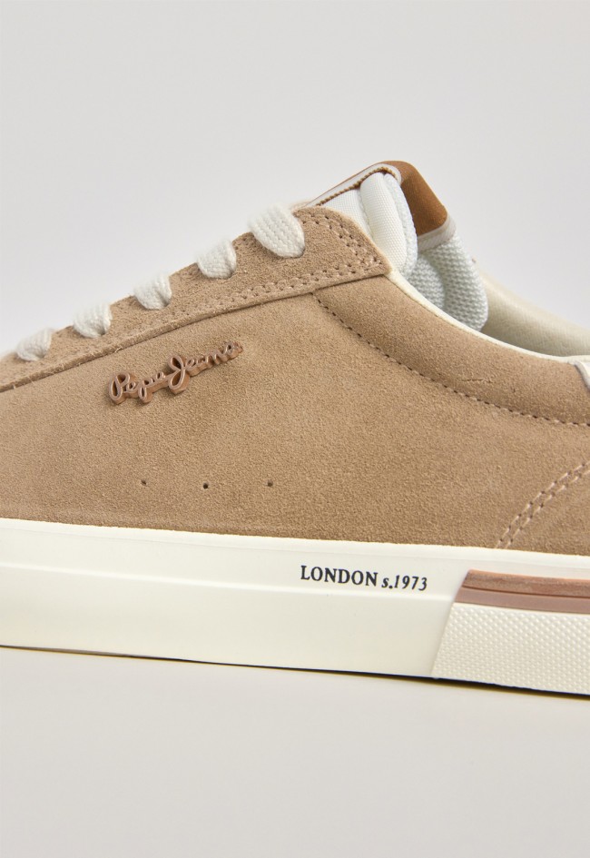 Zapatillas Pepe Jeans Kenton de piel de ante para mujer en beige y blanco con estilo urbano