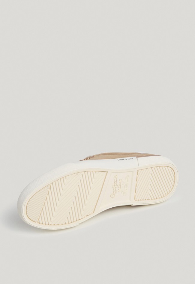Zapatillas Pepe Jeans Kenton de piel de ante para mujer en beige y blanco con estilo urbano