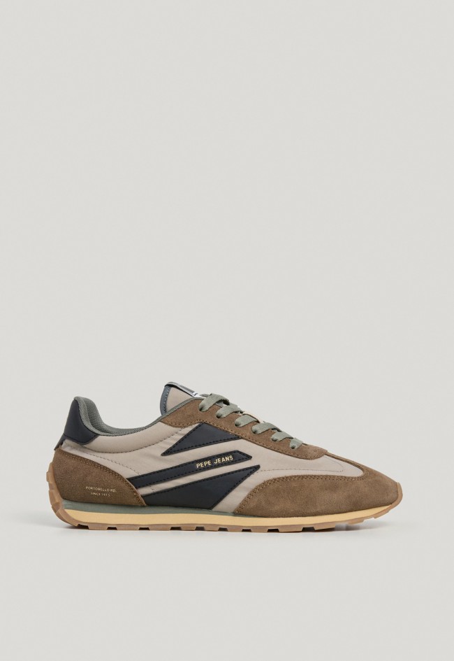 Zapatillas Pepe Jeans Jason de ante para hombre en beige y azul marino con espíritu retro