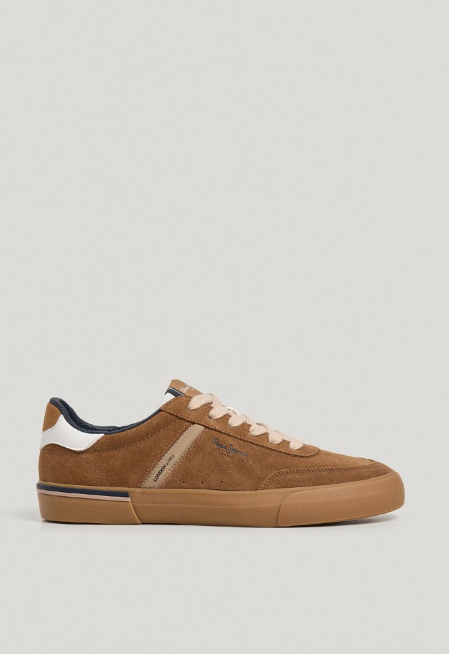 Zapatillas Pepe Jeans Kenton de piel de ante para hombre en camel con estilo clásico