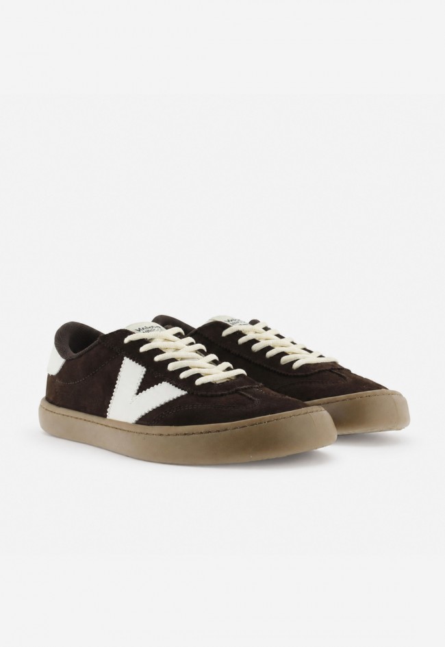 Zapatillas barefoot Victoria Olmo de piel serraje para hombre chocolate y blanco para caminar con libertad