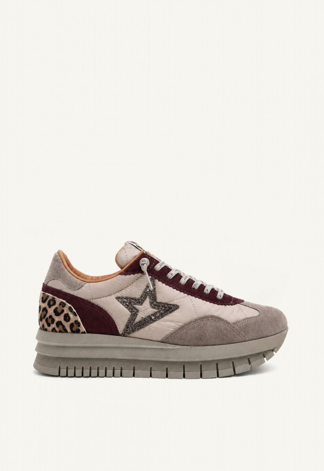 Zapatillas Cetti mujer beige y burdeos con plataforma y detalles animal print glitter Cetti c-1259 sra xl