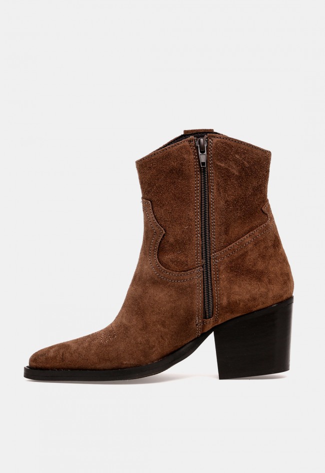 Botines cowboy de piel marrón mujer Glo 6540 – estilo western con cremallera lateral