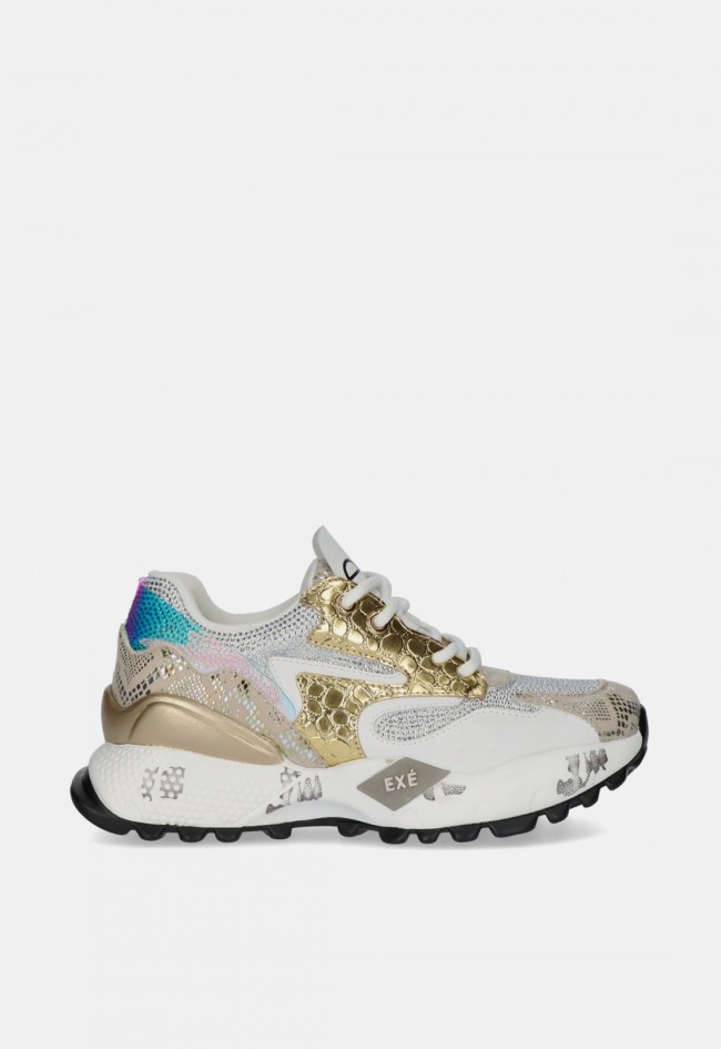Zapatilla chunky de mujer EXE D190608-171 en blanco y dorado, diseño multicolor y original