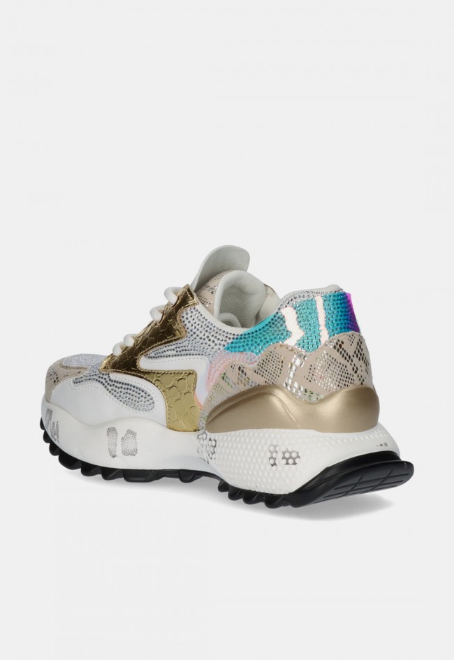 Zapatilla chunky de mujer EXE D190608-171 en blanco y dorado, diseño multicolor y original