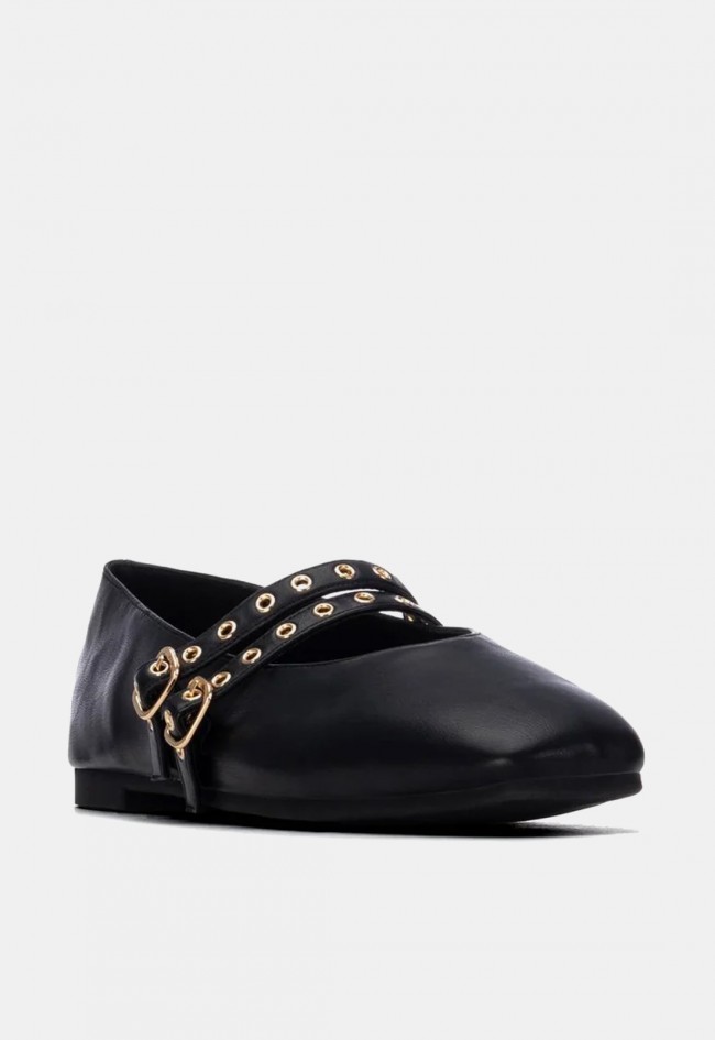 Bailarina de mujer Xti 14640501 en material sintético negro con doble tira y hebillas