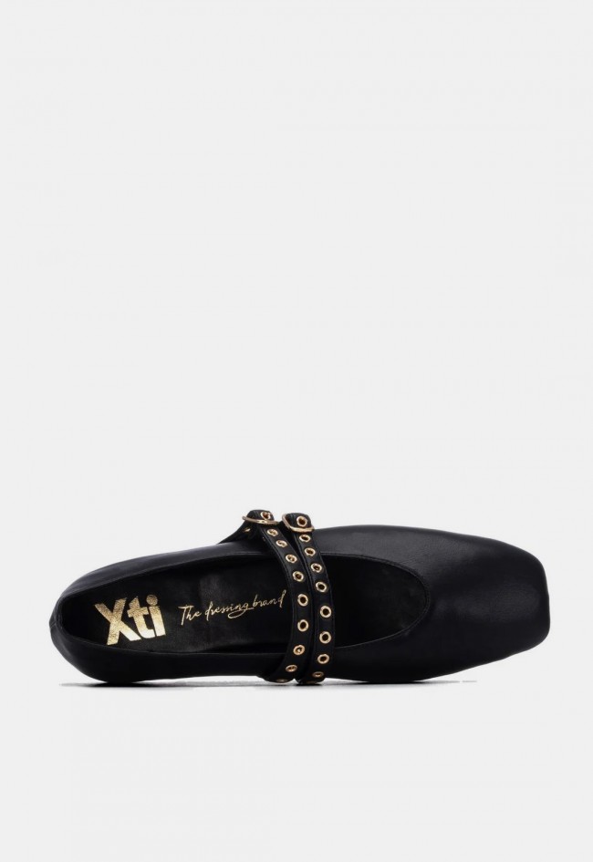 Bailarina de mujer Xti 14640501 en material sintético negro con doble tira y hebillas