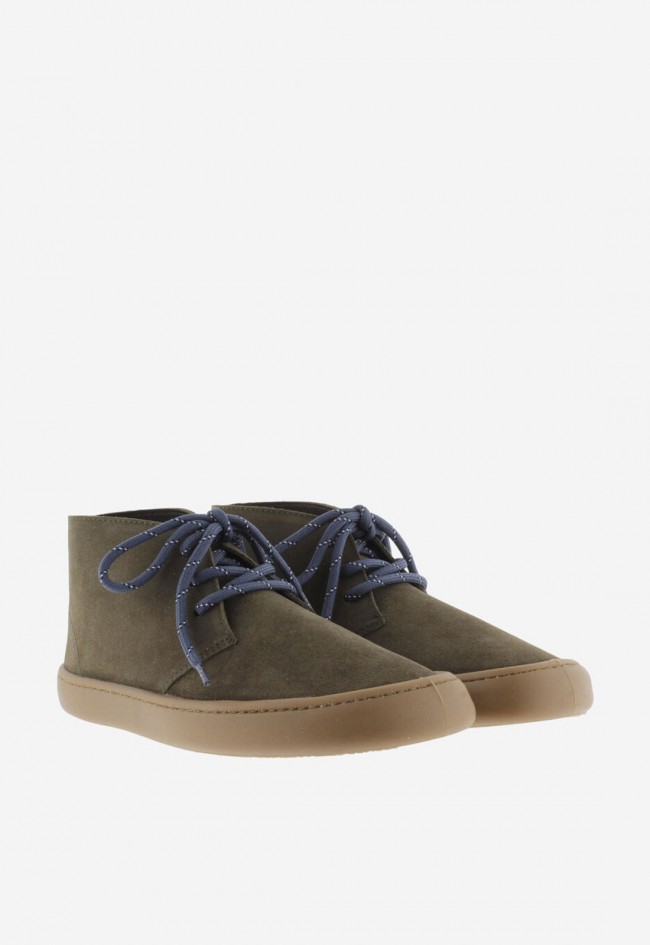 Botín barefoot unisex Victoria Olmo de serraje verde oliva, libertad natural y comodidad flexible