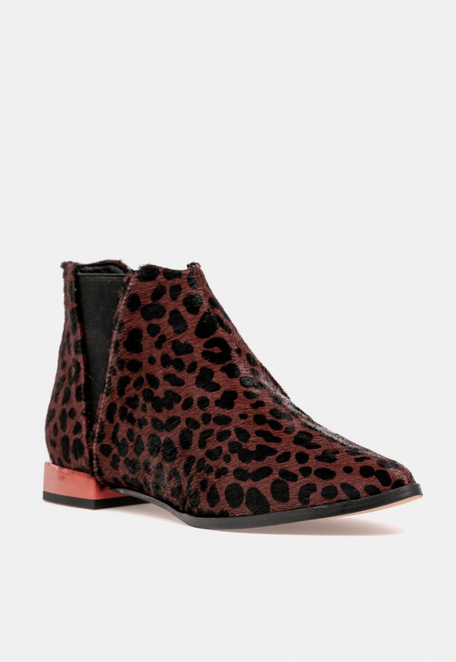 Botín Chelsea de mujer GLO Catwoman de piel marrón animal print, diseño exclusivo para VAS
