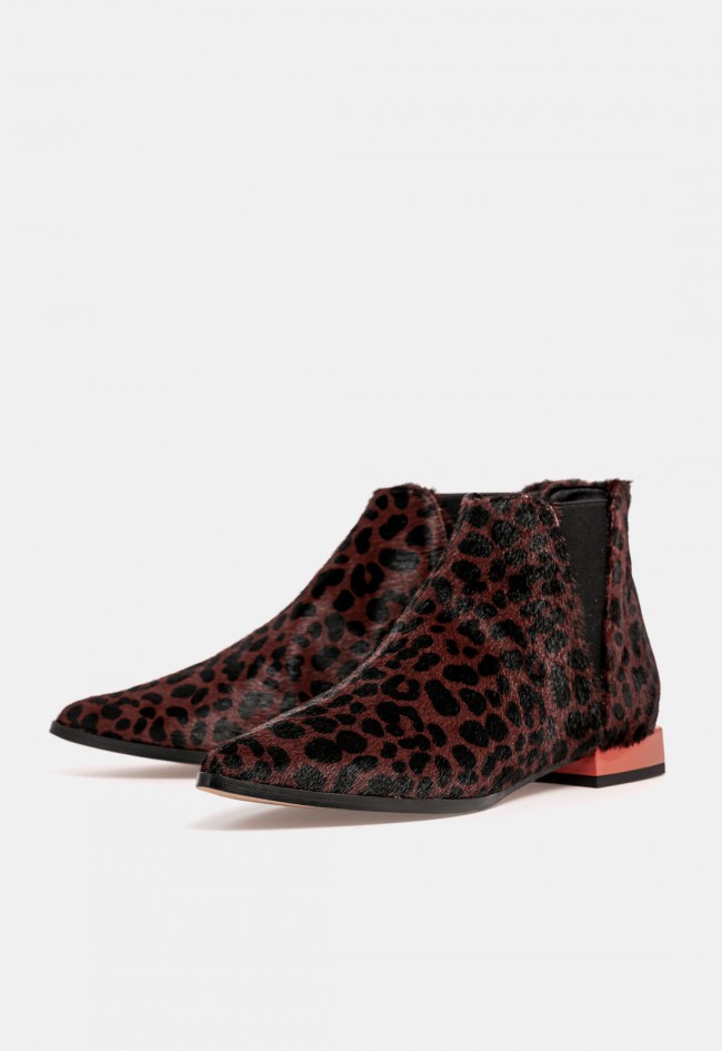 Botín Chelsea de mujer GLO Catwoman de piel marrón animal print, diseño exclusivo para VAS