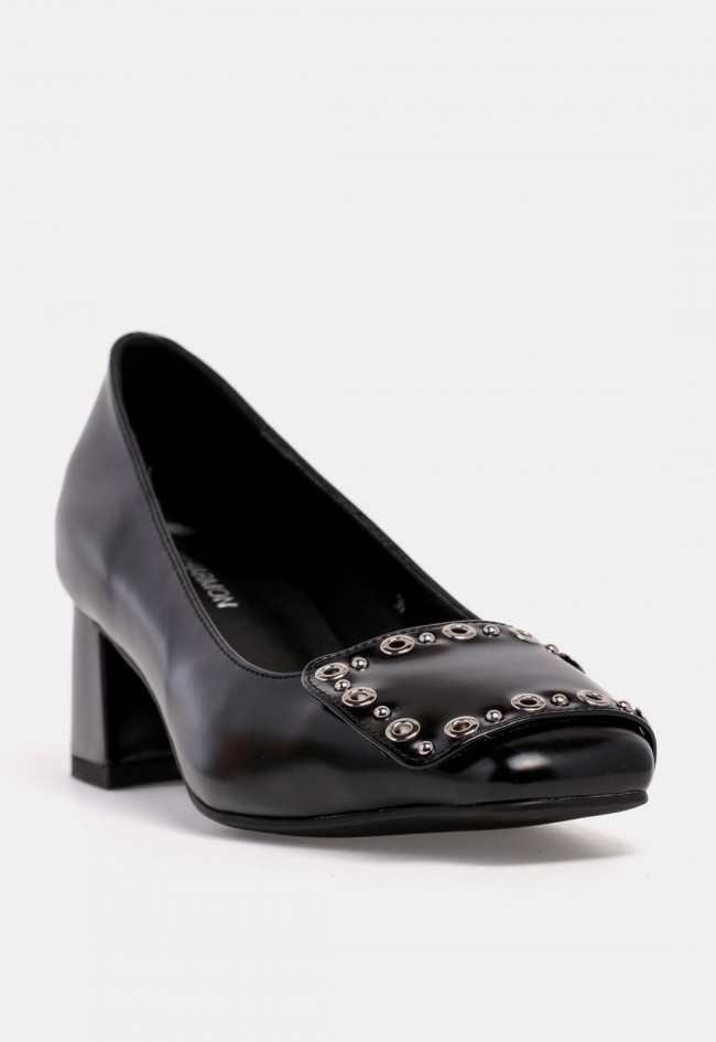 Zapato de tacón de mujer Noa Harmon 10413 negro de piel sintética, diseño atrevido y actual
