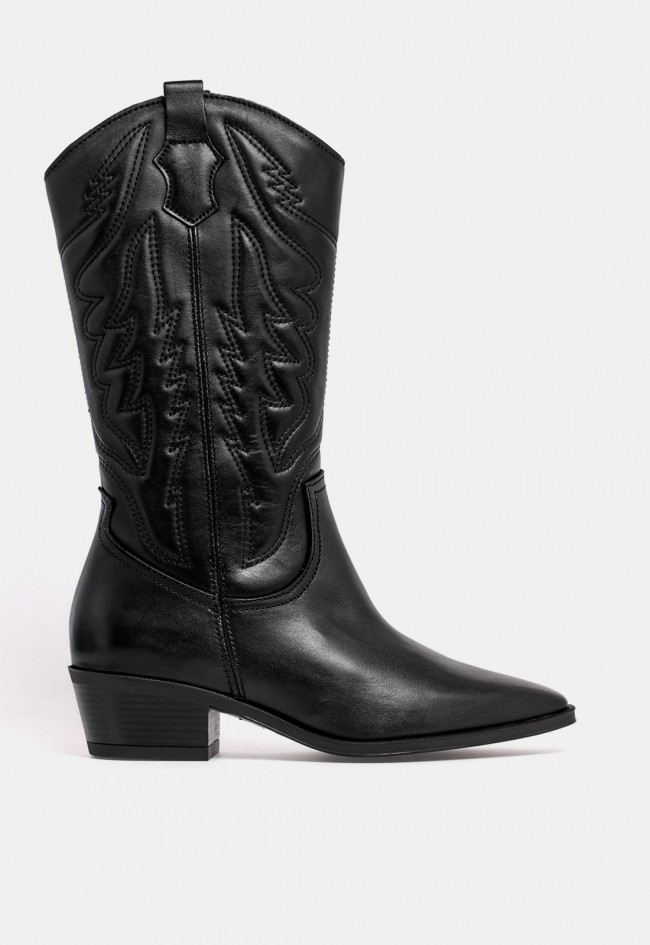 Bota cowboy de mujer GLO Temperan de piel negra, diseño western en tendencia