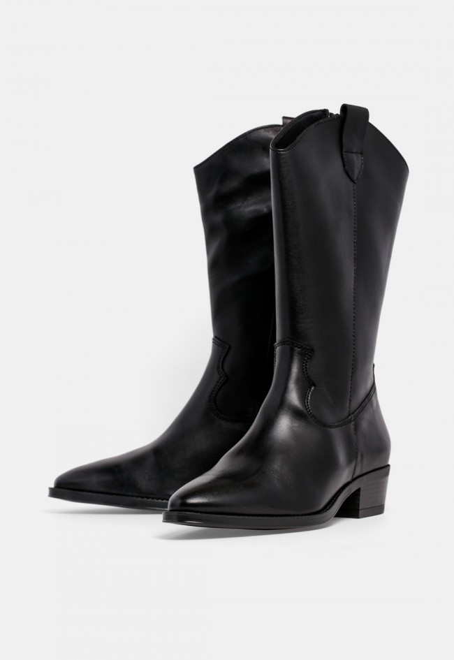Bota cowboy de mujer GLO Jubia de piel negra con cremallera lateral, estilo western en tendencia