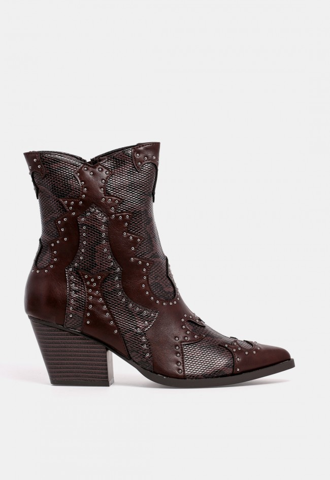 Botín estilo cowboy de mujer Niko Amore 20143 de piel sintética marrón, diseño con personalidad
