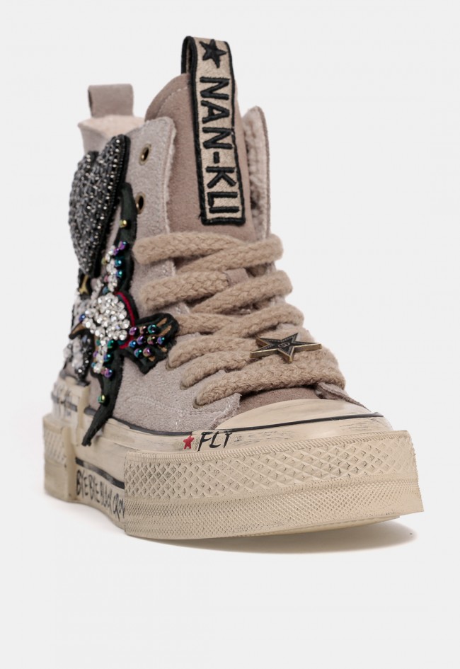 Zapatilla chunky de mujer Movies GFD-03 de piel gris con borreguito, estilo urbano y original