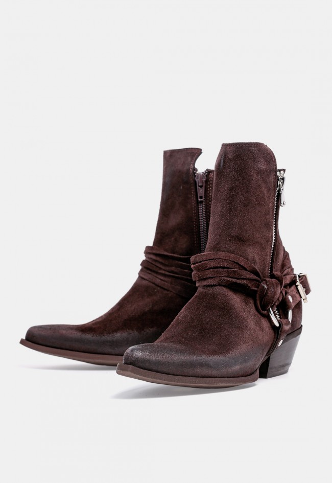 Bota cowboy de mujer GLO Virginia 1356 de serraje marrón chocolate con hebillas, estilo western con carácter