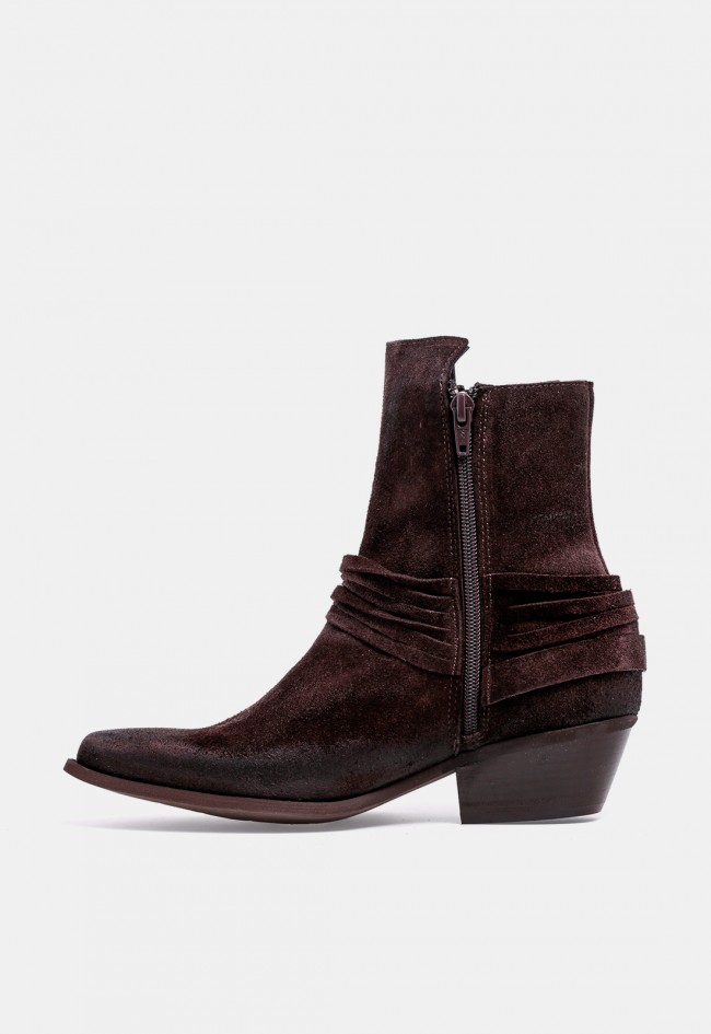 Bota cowboy de mujer GLO Virginia 1356 de serraje marrón chocolate con hebillas, estilo western con carácter