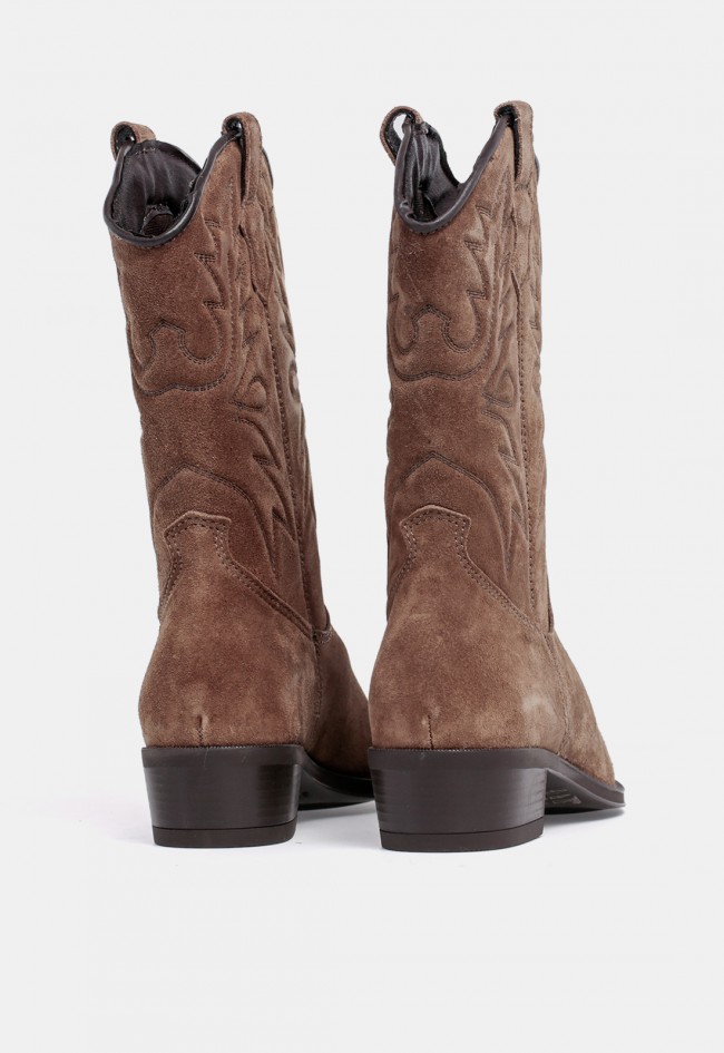 Bota cowboy de mujer GLO Temperan de piel de serraje taupe, estilo western con personalidad