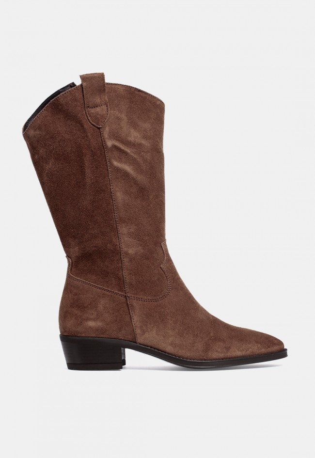 Bota cowboy de mujer GLO Jubia de piel de serraje marrón, estilo western atemporal
