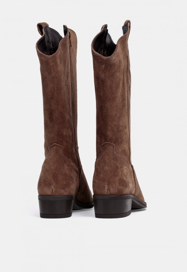 Bota cowboy de mujer GLO Jubia de piel de serraje marrón, estilo western atemporal