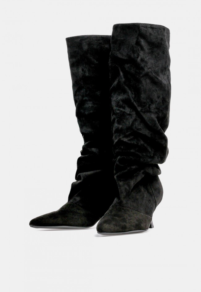 Bota fruncida de mujer Niko Amore 20203 de piel sintética negra con efecto serraje, tacón kitten y estilo elegante