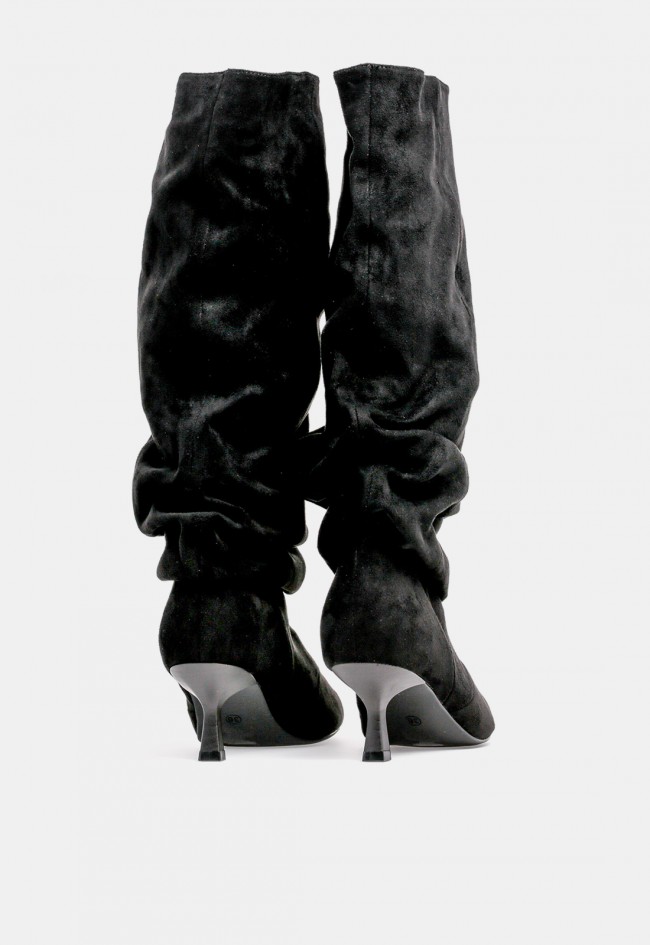 Bota fruncida de mujer Niko Amore 20203 de piel sintética negra con efecto serraje, tacón kitten y estilo elegante