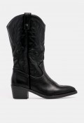 Bota cowboy de mujer Niko Amore 6738 de piel sintética negra con bordados western, estilo con personalidad
