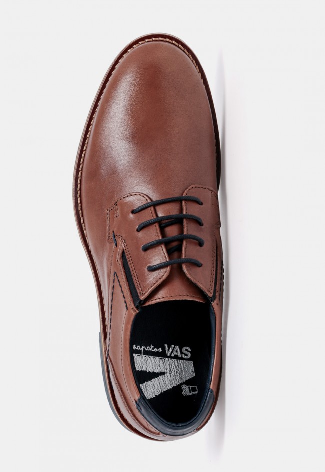 Zapato casual de hombre VAS 3010L de piel color cuero, diseño versátil para cada día