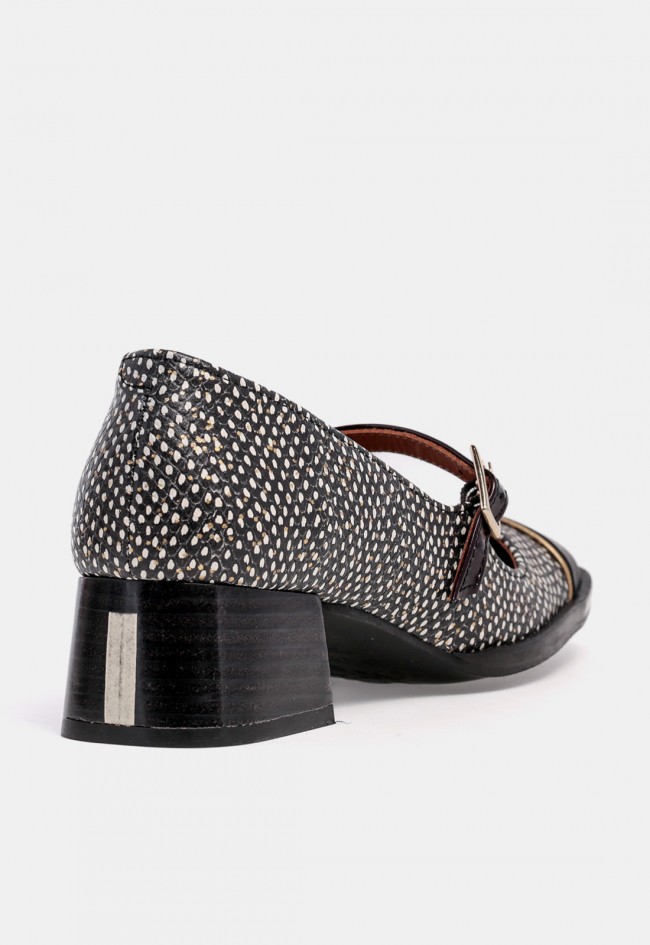 Zapato Mary Jane de tacón Nemonic 2054 de piel negra, fabricado en España