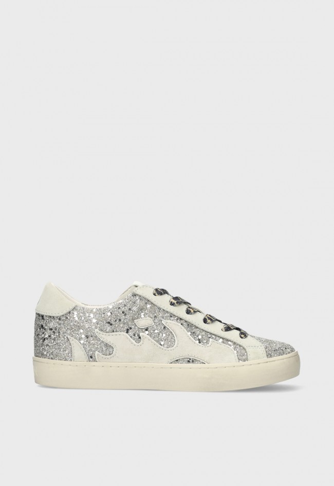 Zapatillas GAMIN Dopamine de mujer en piel plateada con glitter, energía y actitud